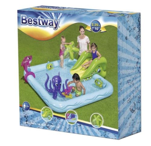 Bestway felfújható vízi vidámpark, csúszdával-szökőkúttal, akvárium minta, 239x206x86 cm