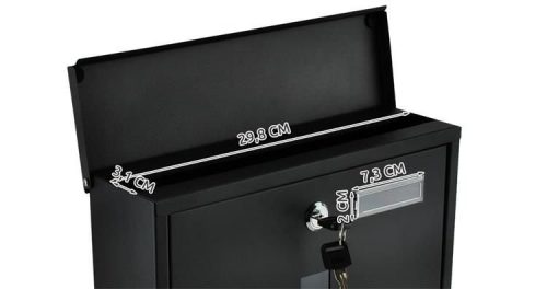 Fekete postaláda, 2 kulccsal, 34 x 30,7 x 10 cm