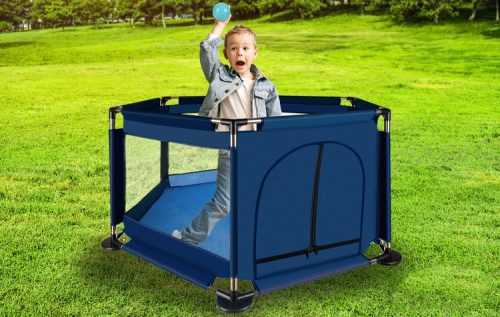 Mobil textil járóka, babakarám, 115x65 cm, sötétkék