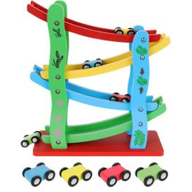 Fából készült autós játék csúszópálya