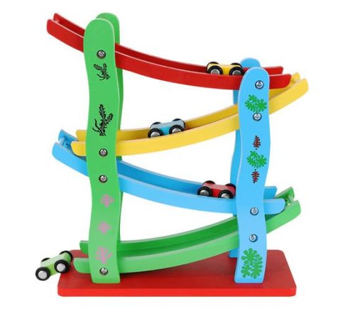 Fából készült autós játék csúszópálya