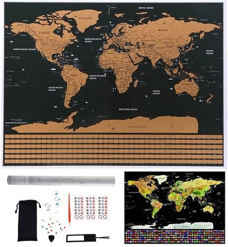Világtérkép - kaparós térkép zászlókkal + kiegészítők