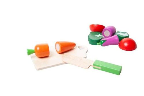 Fából készült darabolható zöldség készlet vödörben