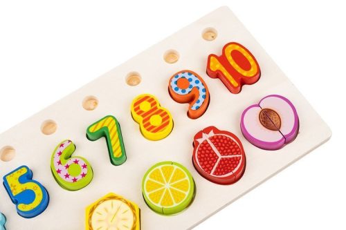 Fából készült gyümölcs- és számválogató