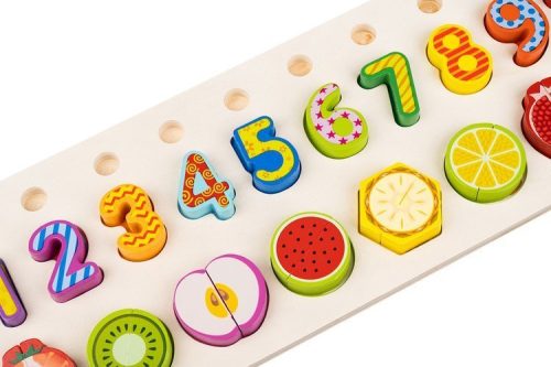 Fából készült gyümölcs- és számválogató