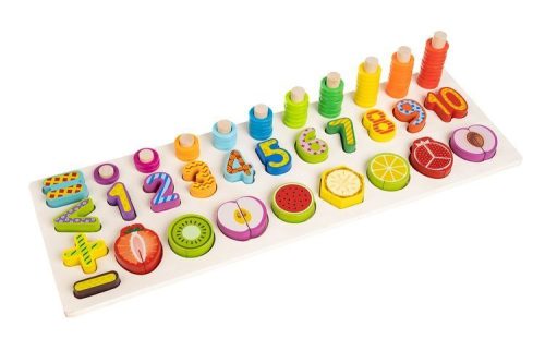 Fából készült gyümölcs- és számválogató