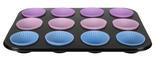 Tepsi muffinsütéshez (35x26,5x3 cm) + 12 db szilikon forma