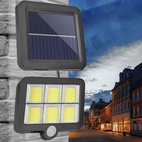 120 COB LED-es különálló napelemes reflektor, mozgásérzékelővel, IP67