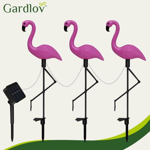 3 db-os flamingó napelemes lámpa, IP44, 52 x 20 cm/flamingó