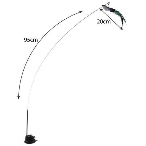 Macskajáték madárkával, tapadókoronggal rögzíthető, 95 cm