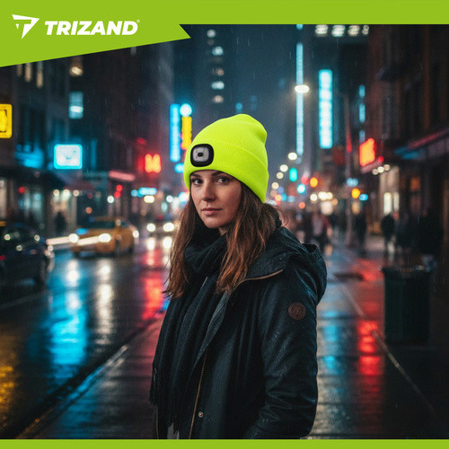 Téli kétrétegű sapka USB-s zseblámpával, neonsárga, Trizand 22663