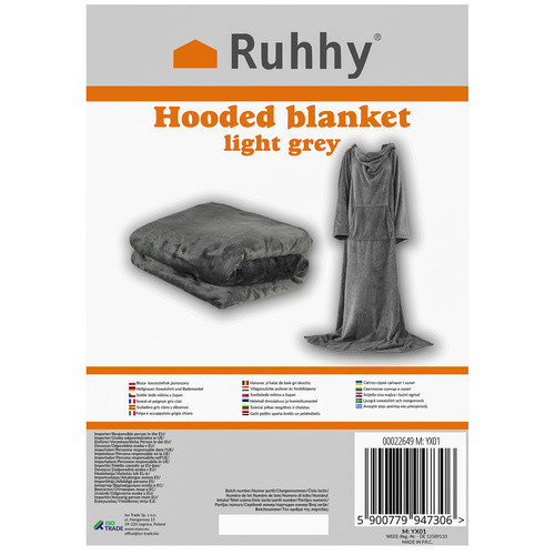 2-1-ben világosszürke pihe-pihe köntös és fürdőköpeny egyben, 210 x 180 cm