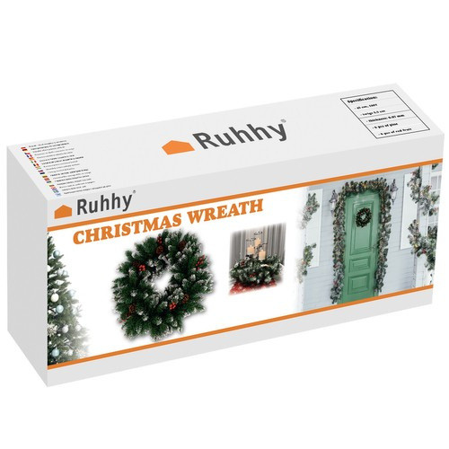 Hóval borított karácsonyi műkoszorú, 45 cm átmérő