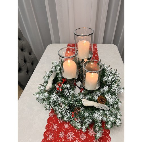 Hóval borított karácsonyi műkoszorú, 45 cm átmérő