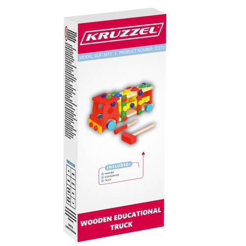 Fából készült játék teherautó, csavarokkal