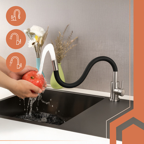 Konyhai profi csaptelep rugalmas szárral, 56 cm hosszú csővel, fekete