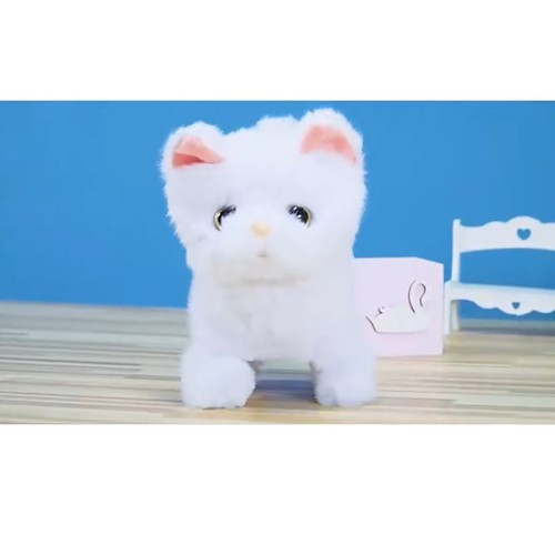 Interaktív játék fehér cica, elemes, 16 x10 x15 cm