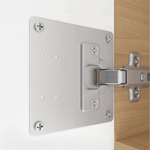 Rozsdamentes Acél Bútor Zsanér Javító Lapkák, 4 darabos készlet, 9 x 9 cm, 1 mm vastagság, 20 lyuk