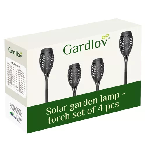 Szolár kerti fáklya 4 db-os szett – 7x51 cm, fekete, lánghatású meleg fénnyel