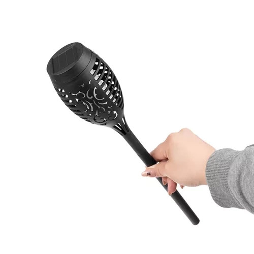 Szolár kerti fáklya 4 db-os szett – 7x51 cm, fekete, lánghatású meleg fénnyel