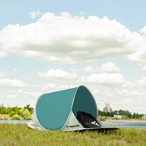 190x86x120cm-es popup strandsátor, kék-szürke, Trizand