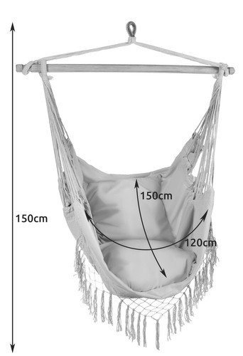 Brazil függőszék 2 párnával, szürke, 130 x 97 cm, 120 kg terhelhetőség