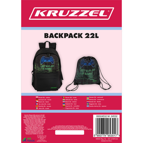  Hátizsák 22L - iskolai Kruzzel 24532