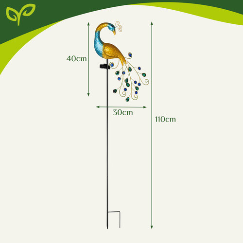 Napelemes Kerti Páva Lámpa 40 LED-del, Vízálló, Alkonykapcsolós