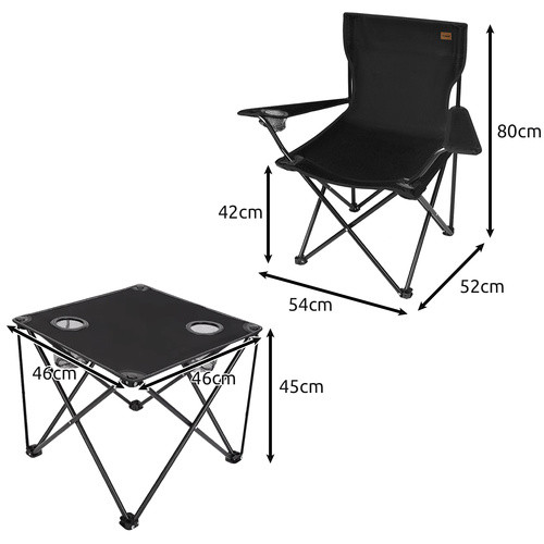 Kemping Szett: 2 Összecsukható Horgász Szék és Turisztikai Asztal, 100 kg Teherbírású, Fekete