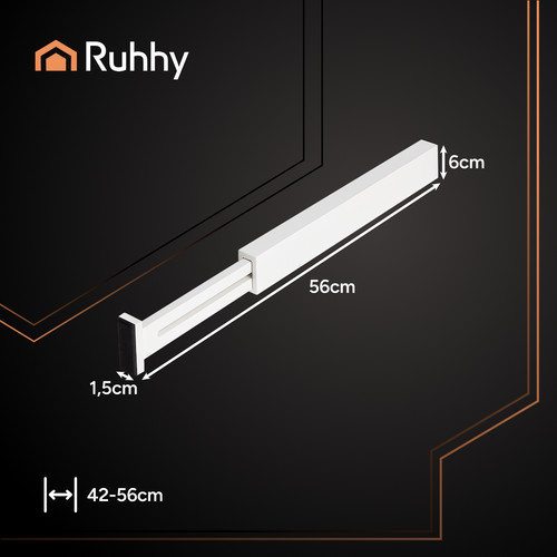 RUHHY Fehér Bambusz Teleszkópos Fiókrendező – 4 darabos készlet, 42 - 56 x 6 x 1,5 cm, Bambusz + EVA habszivacs, Fehér