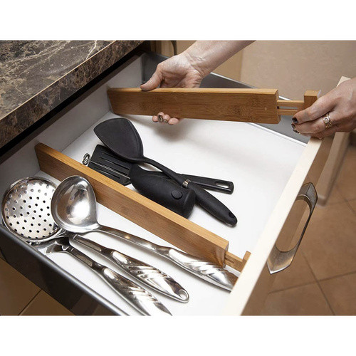 RUHHY Állítható Bambusz Fiókrendező, 4 db, Teleszkópos Fiók Elválasztó, Természetes Szín, 42-56 cm