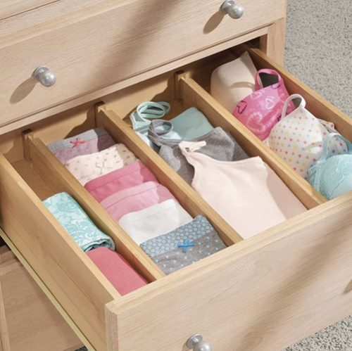 RUHHY Állítható Bambusz Fiókrendező, 4 db, Teleszkópos Fiók Elválasztó, Természetes Szín, 42-56 cm