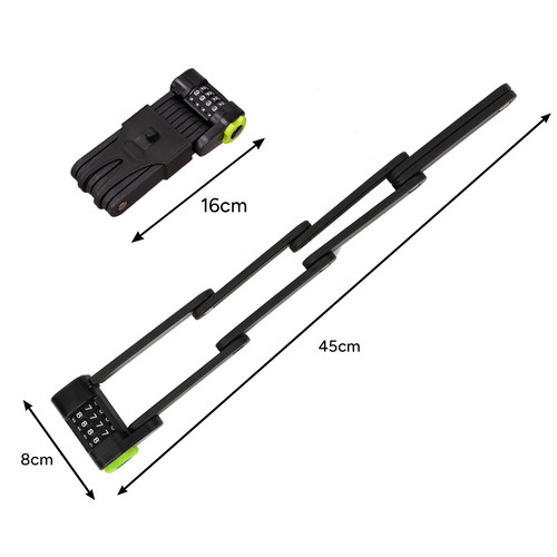 Összecsukható Kerékpárzár, Erős Acél Biztonsági Kódos Zár, 4 Számjegyű Kombinációs Zár