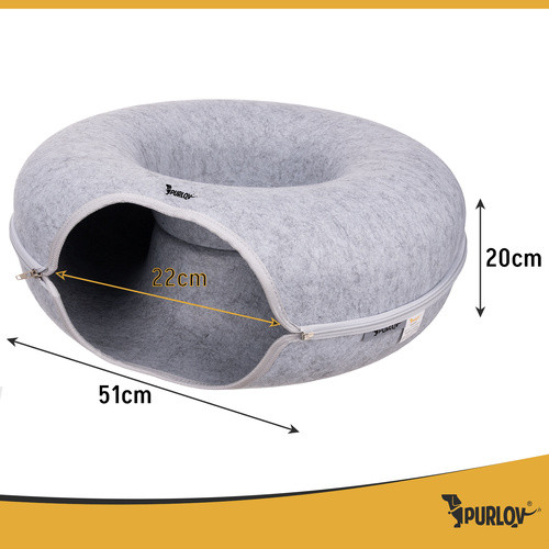 Macskaágy - Alagút PURLOV 25810: Ergonomikus és Könnyen Tisztítható Macskaágy, Természetes Filc, 51 x 20 cm