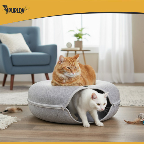 Macskaágy - Alagút PURLOV 25810: Ergonomikus és Könnyen Tisztítható Macskaágy, Természetes Filc, 51 x 20 cm