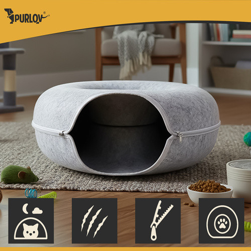 Macskaágy - Alagút PURLOV 25810: Ergonomikus és Könnyen Tisztítható Macskaágy, Természetes Filc, 51 x 20 cm