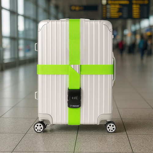 Trizand 25812 Kódzáras Csomagszíj Utazó Bőröndökhöz, 3,9 méter Hosszú, 5 cm Széles, Élénkzöld