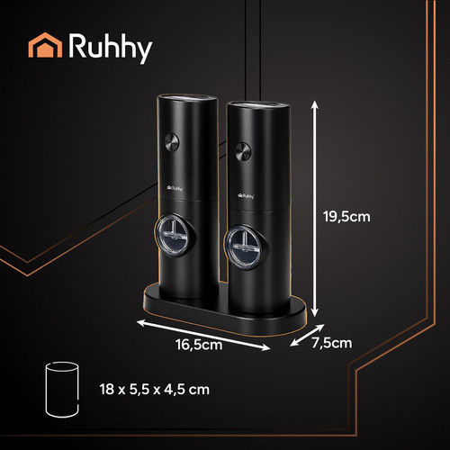 Elektromos Kerámia Bors- és Sóőrlő Szett – RUHHY 25558, 2 db, fekete