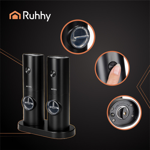 Elektromos Kerámia Bors- és Sóőrlő Szett – RUHHY 25558, 2 db, fekete