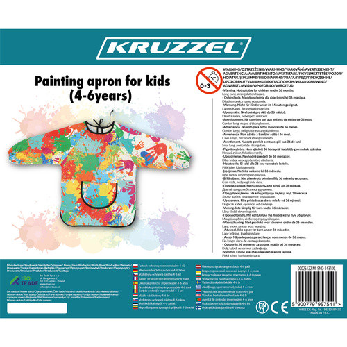 Vízálló, Poliészter Gyerek Festő és Konyhai Kötény 4-6 Éveseknek, Hosszú Ujjú, Elasztikus Mandzsettával - Kruzzel 26122