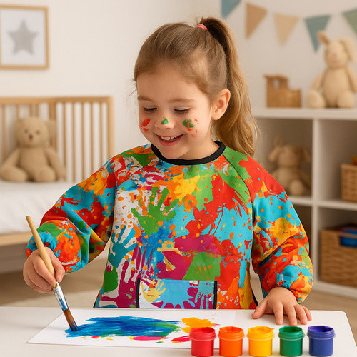 Vízálló, Poliészter Gyerek Festő és Konyhai Kötény 4-6 Éveseknek, Hosszú Ujjú, Elasztikus Mandzsettával - Kruzzel 26122