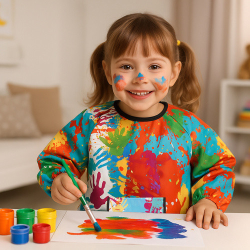 Vízálló, Poliészter Gyerek Festő és Konyhai Kötény 4-6 Éveseknek, Hosszú Ujjú, Elasztikus Mandzsettával - Kruzzel 26122