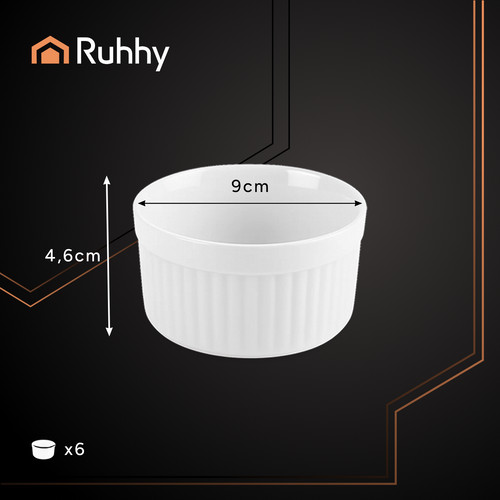 RUHHY 6 Darabos Fehér Kerámia Hőálló Kokilák - 200 ml, Kiváló Hőállósággal, Mosogatógépben Mosható, Mikrohullámú Sütőben Használható, 9 x 4,6 cm