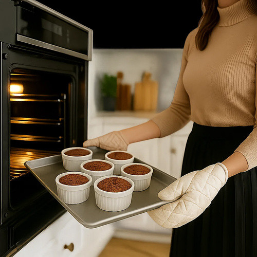 RUHHY 6 Darabos Fehér Kerámia Hőálló Kokilák - 200 ml, Kiváló Hőállósággal, Mosogatógépben Mosható, Mikrohullámú Sütőben Használható, 9 x 4,6 cm