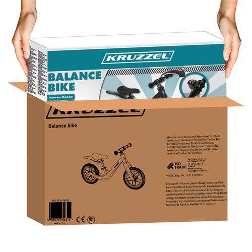 Futurisztikusan Könnyű Kruzzel 25767 Gyerek Futóbicikli 2+ Éves Kortól, 12 hüvelykes EVA Kerekekkel, Fekete