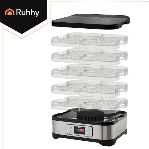Ruhhy 400W Energiatakarékos gomba-, gyümölcs- és zöldségszárító, 10 liter kapacitás, 5 tálca, rozsdamentes acél