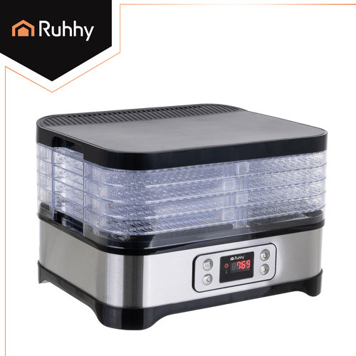Ruhhy 400W Energiatakarékos gomba-, gyümölcs- és zöldségszárító, 10 liter kapacitás, 5 tálca, rozsdamentes acél