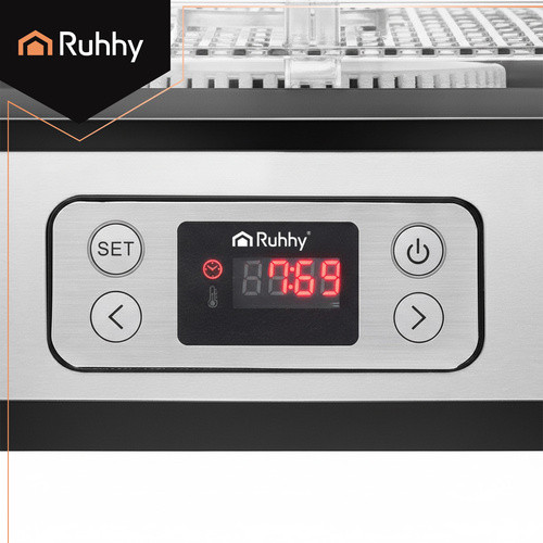 Ruhhy 400W Energiatakarékos gomba-, gyümölcs- és zöldségszárító, 10 liter kapacitás, 5 tálca, rozsdamentes acél