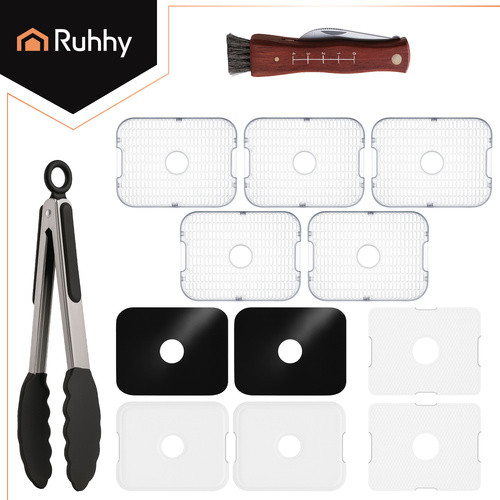 Ruhhy 400W Energiatakarékos gomba-, gyümölcs- és zöldségszárító, 10 liter kapacitás, 5 tálca, rozsdamentes acél