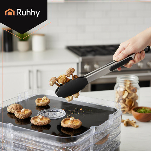 Ruhhy 400W Energiatakarékos gomba-, gyümölcs- és zöldségszárító, 10 liter kapacitás, 5 tálca, rozsdamentes acél